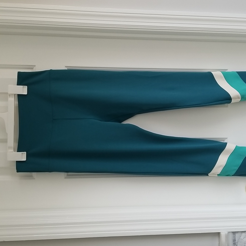 Loft Lou & Grey Teal And Cream Leggings Medium - image 2